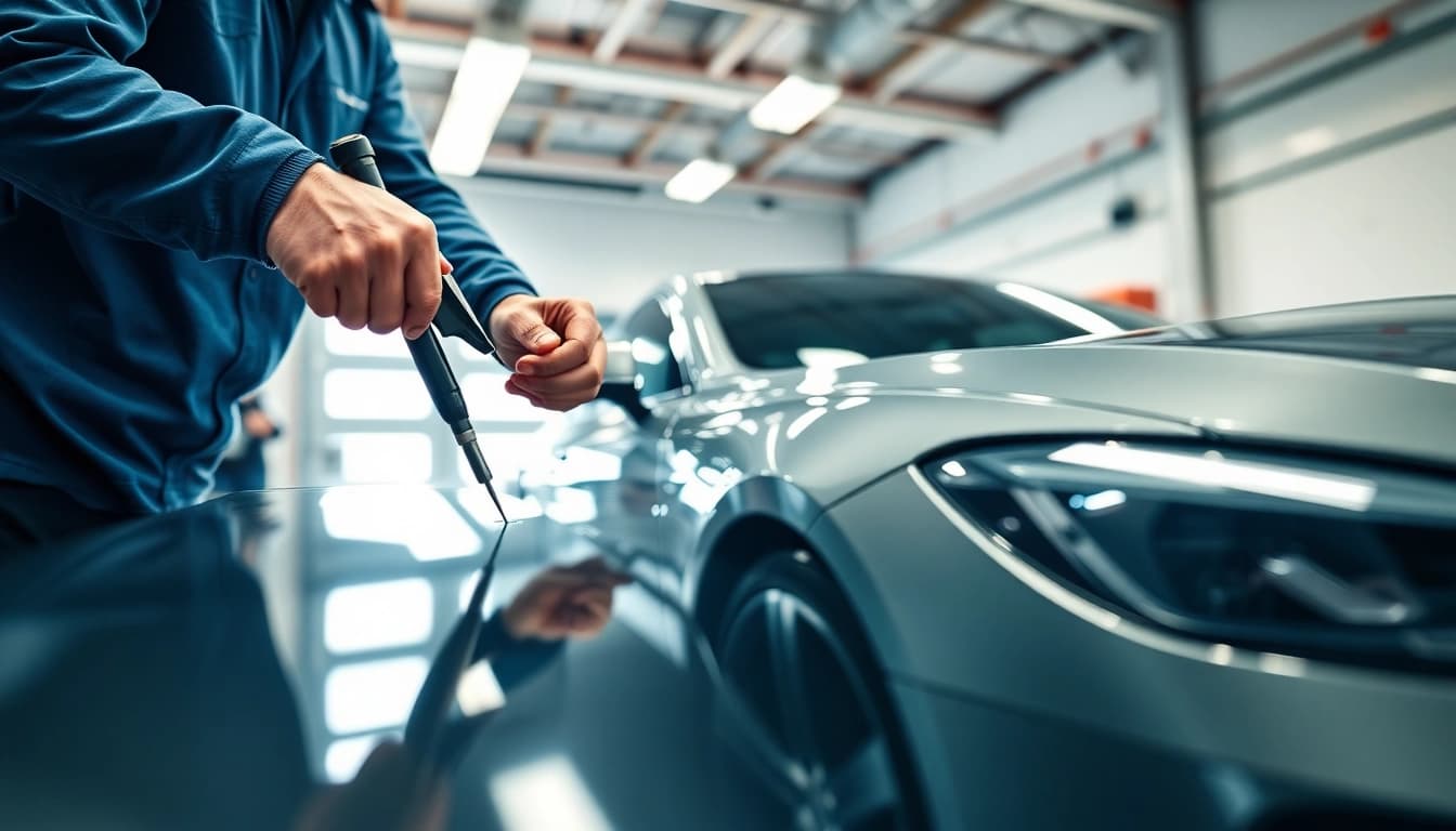 Schützen Sie Ihr Fahrzeug mit Xpel Folie München von Experten im modernen Garagenumfeld.