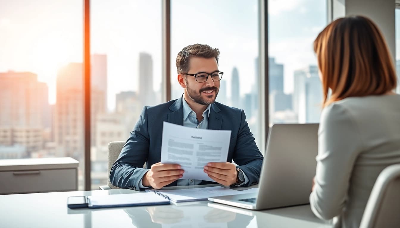 Headhunter Schweiz in einem professionellen Büro, das mit einem Kandidaten diskutiert.