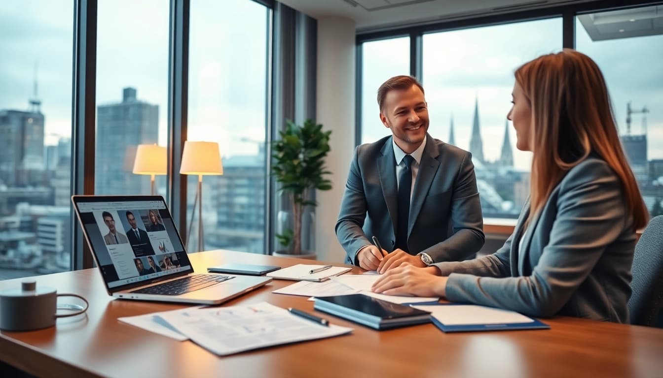 Headhunter Köln engages with a client in a professional office setting.