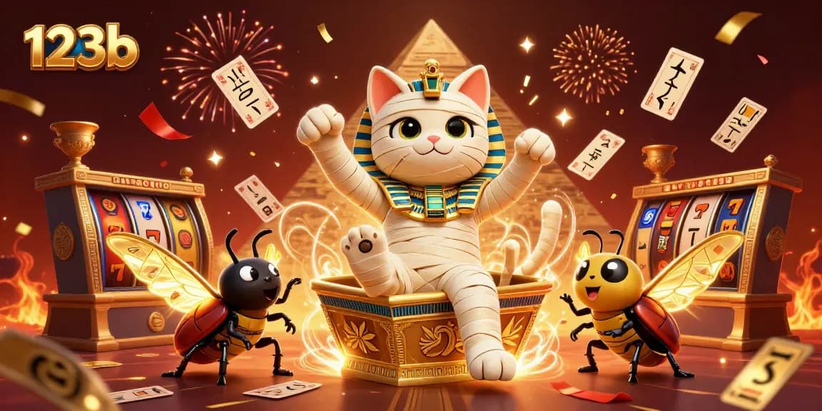Experience thrilling wins at 123b with a unique 3D casino adventure featuring an Egyptian mummy cat.