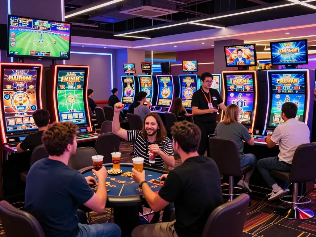 Exciting 789club online gaming atmosphere with players engaged in slots and poker.