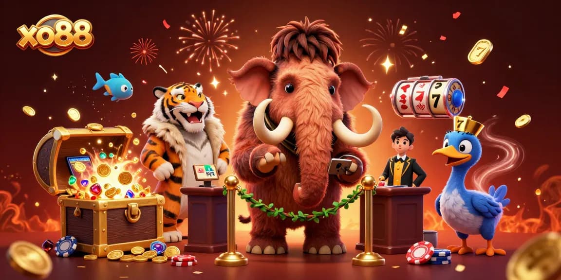 Join the excitement of xo88 with a colorful casino scene featuring vibrant characters and dynamic game elements.