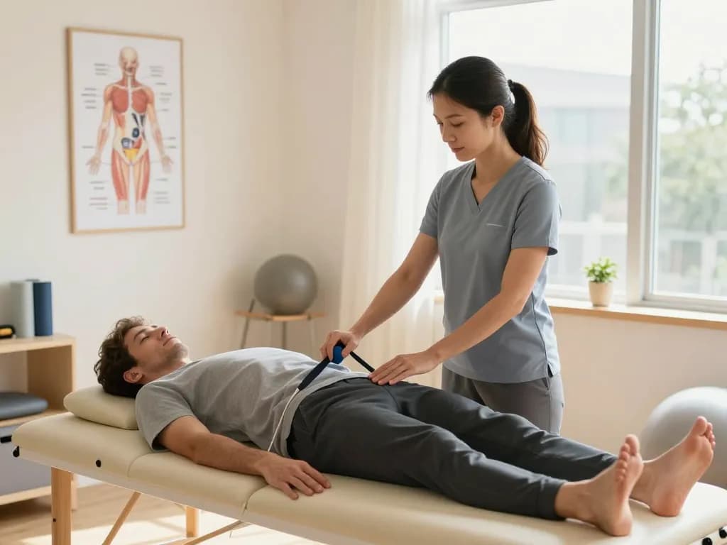Effective therapy demonstration at https://pelvi-care.de/ showing pelvic floor trainer with patient in a calming clinic.