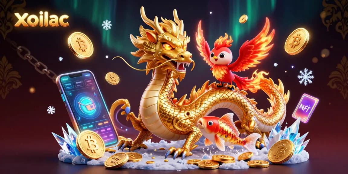 Xoilac ignites thrilling casino adventures with 3D dragon, phoenix, and koi amidst a fortune of coins.