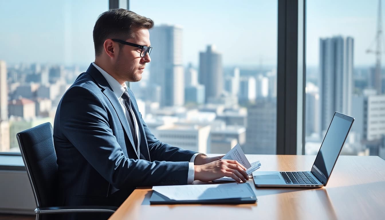 Headhunter Finance im modernen Büro, fokussiert auf Talentsuche.