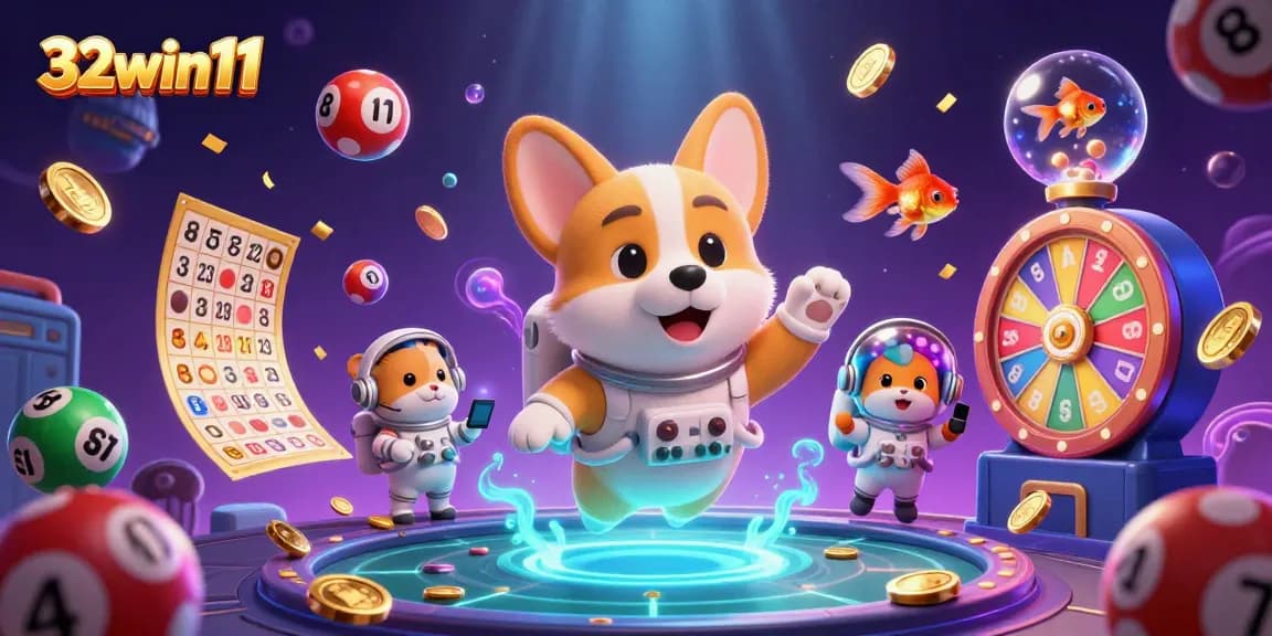 Experience 32win11 in a vibrant casino world filled with joyful characters and dynamic gaming elements.