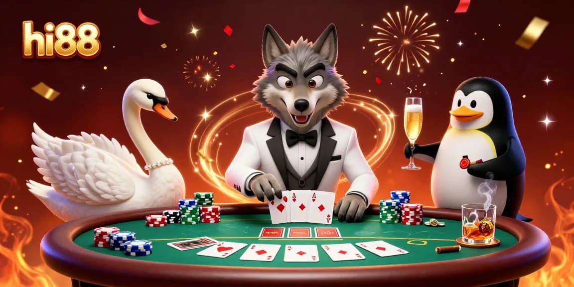 Experience thrilling baccarat action at hi88 with charming characters and vibrant casino elements.