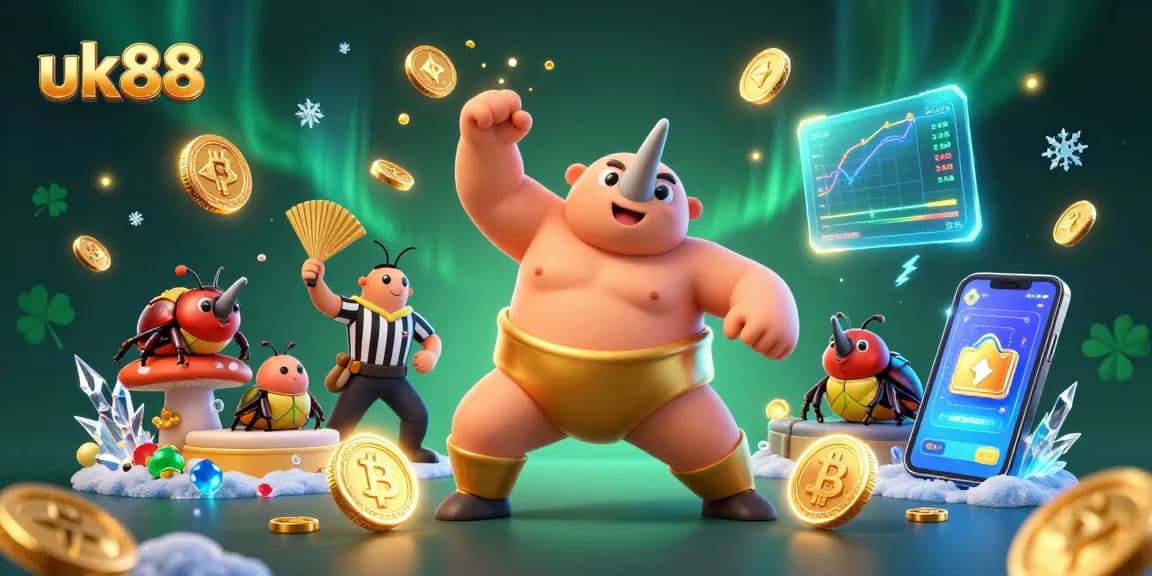 Engage in thrilling gaming at uk88 with exciting jackpot wins as a sumo beetle champion stomps gold coins.