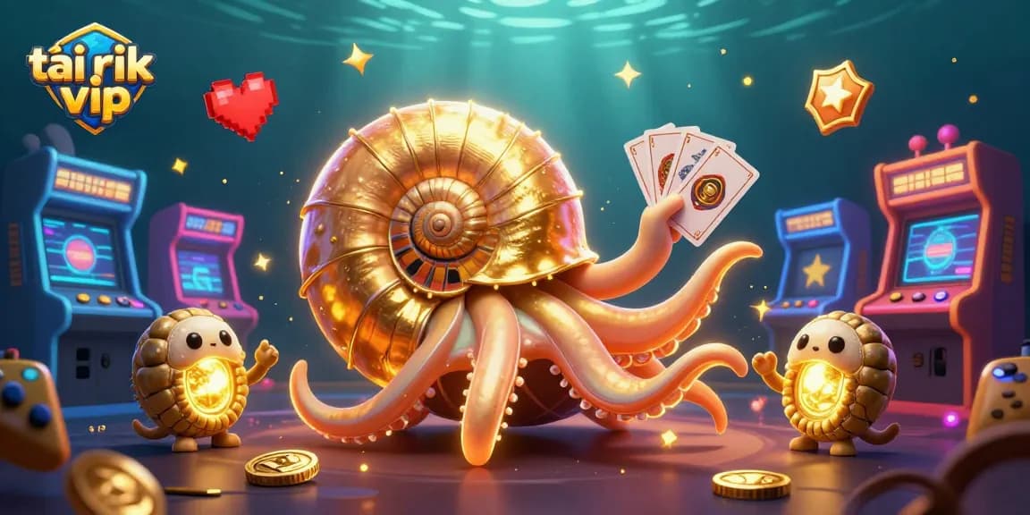 Engage in thrilling gaming with tải rik vip amid vibrant 3D casino art and glowing arcade machines.