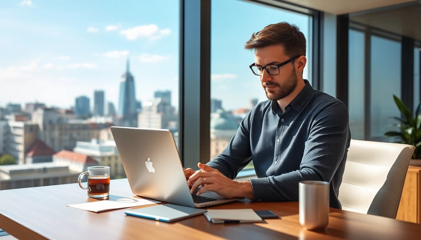 Headhunter Karlsruhe im Büro bei der Arbeit, modern und einladend