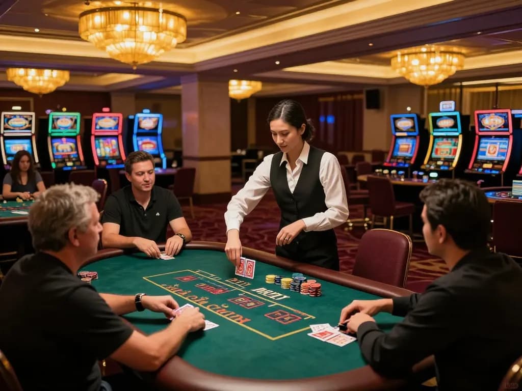 O8 SOCIAL players enjoying high-stakes blackjack with vibrant casino atmosphere and warm lighting