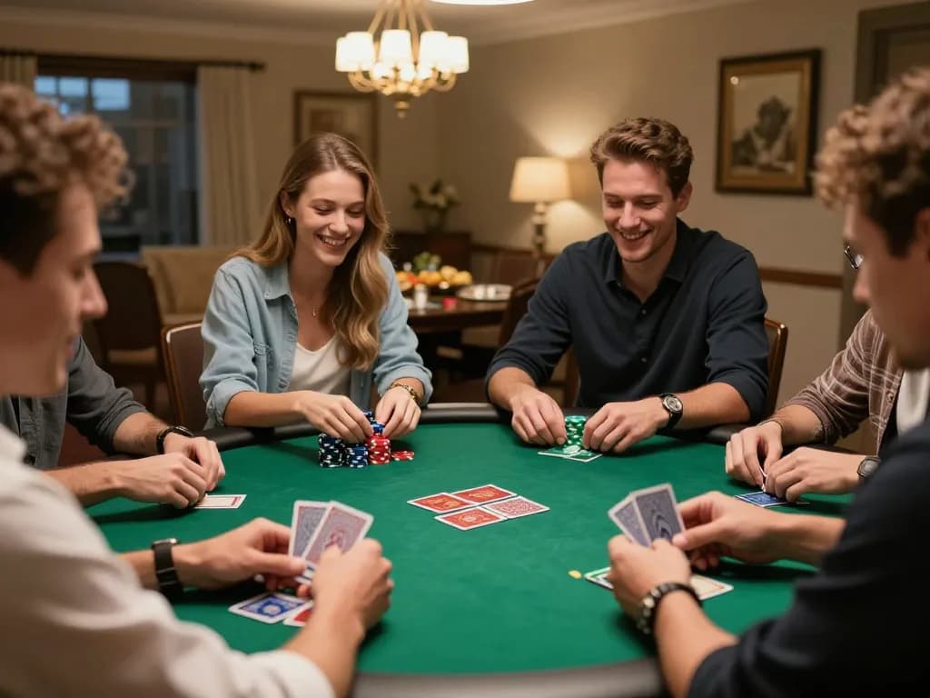 A lively poker night among friends showcasing strategy and excitement at 13win-asia