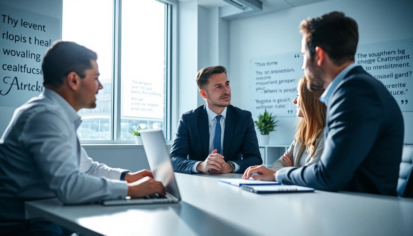 Der Headhunter Schweiz in einem modernen Büro, der mit einem Kandidaten spricht.