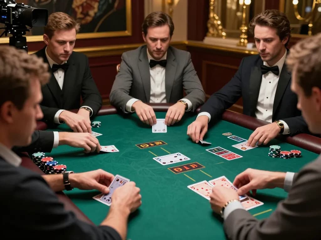 Experience thrilling blackjack strategies at hm88 casino with players gripping cards.