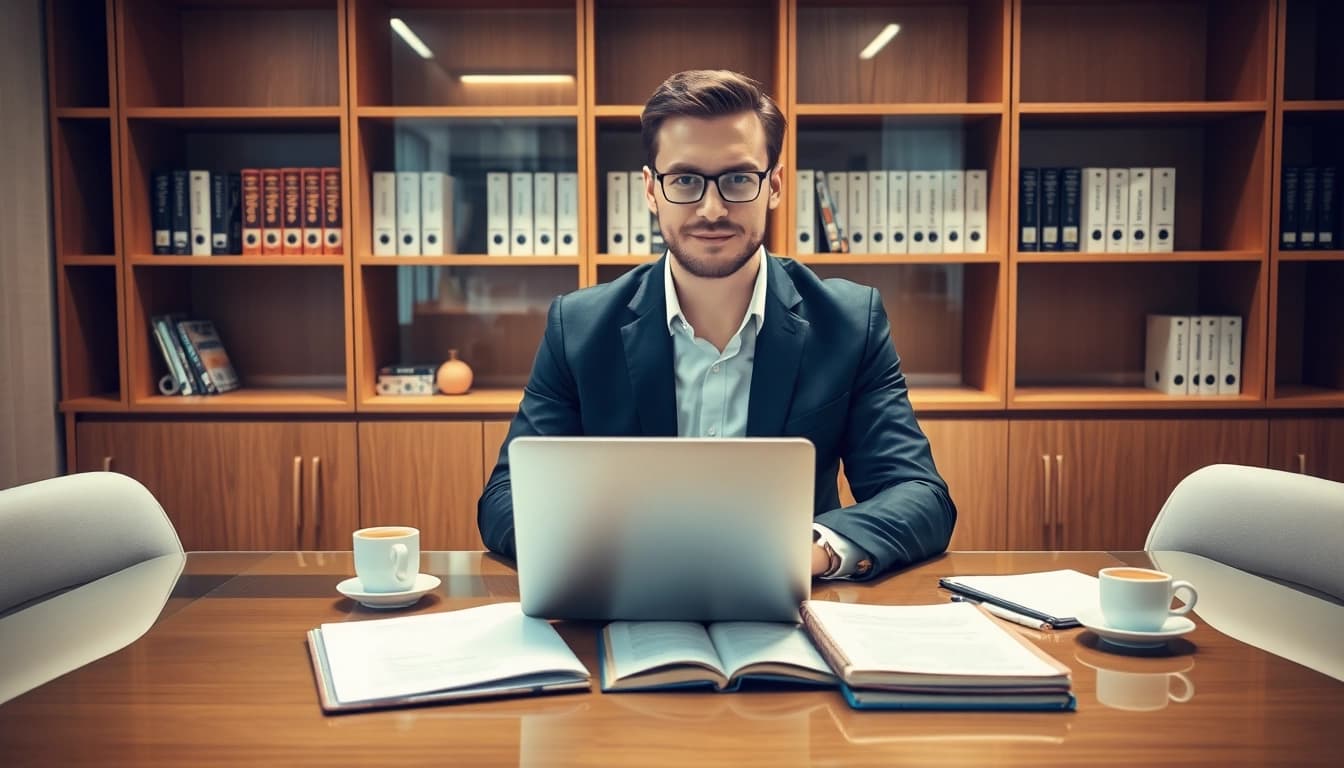 Professioneller Headhunter Vertrieb arbeitet konzentriert am Laptop.
