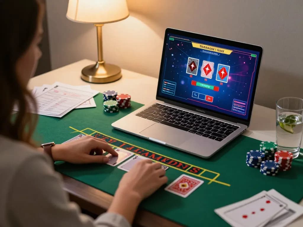 Engaging in blackjack gameplay on New88 com with strategy notes and cozy setup.