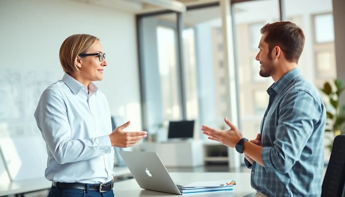 Headhunter Ingenieure interviewt bestens qualifizierten Ingenieur in modernem Büro.
