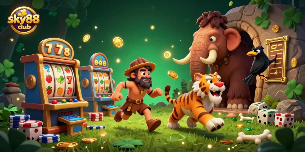Win at the sky88 club by immersing in a vibrant prehistoric casino filled with exciting game elements.