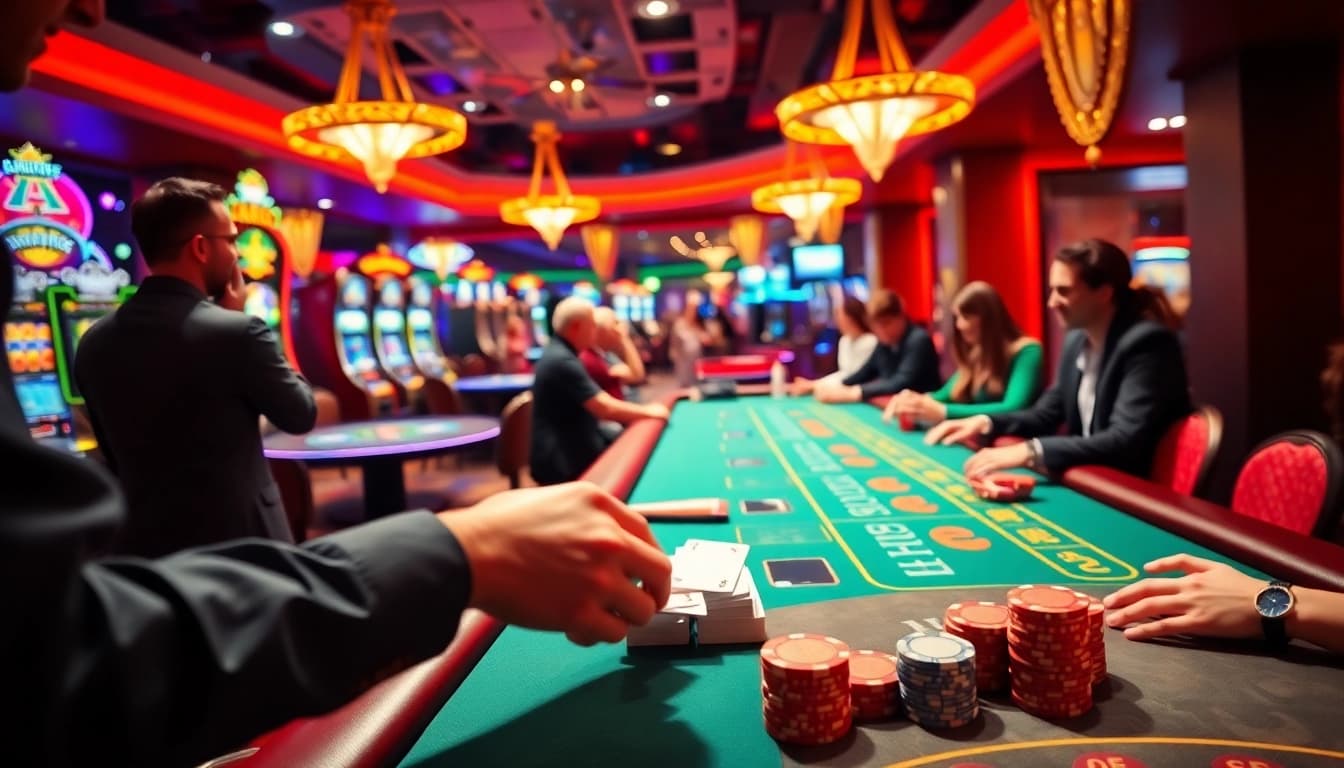 Spannende Spieler in einem Casino mit einem Dealer bei casino spiele.de.