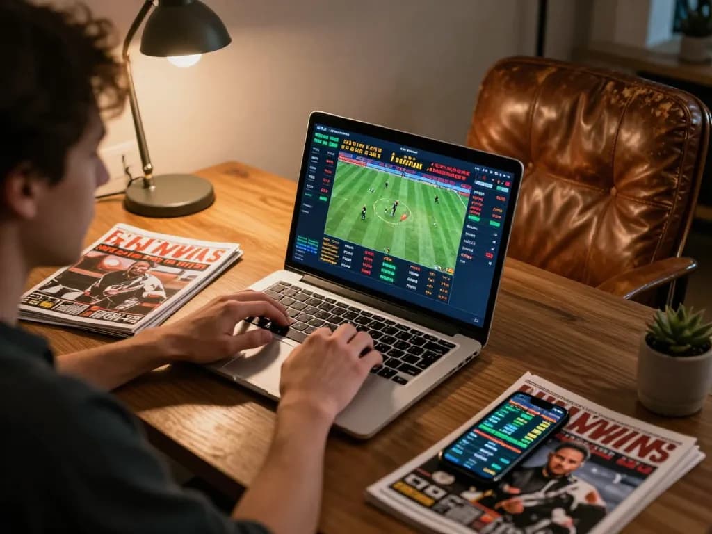 Engaging online gambling action at https://vmax88vip.com/ with sports betting experience in a cozy home setup.