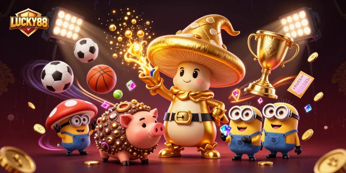 LUCKY88 players enjoy dynamic sports betting action in a magical 3D casino scene.