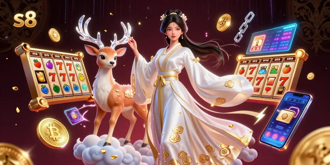 Join the exciting s8 online casino action with vibrant slot reels and a beautiful character!