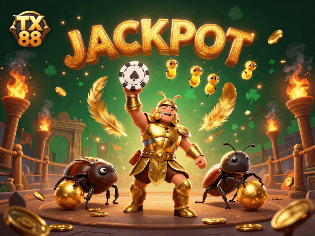 Experience excitement with TX 88 as our hero beetles celebrate victory with a jackpot.