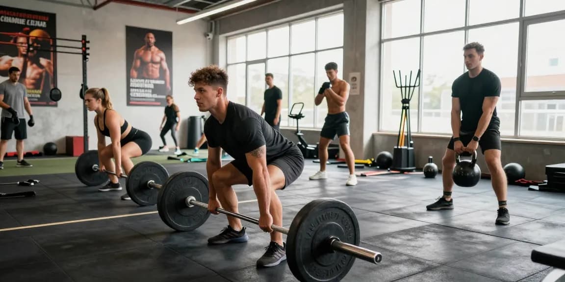 Fitness-Enthusiasten, die in einem modernen Fitnessstudio trainieren und Produkte des Anabolika Shops Deutschland zur Muskelbildung und Krafttraining präsentieren.