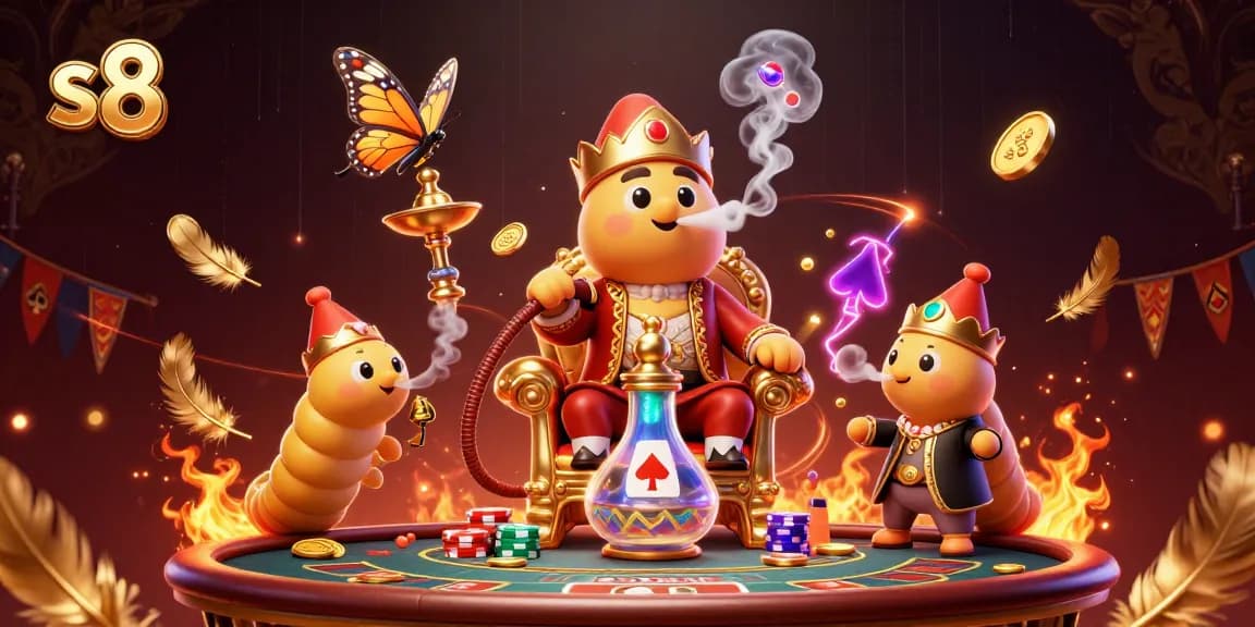 S8 transforms gaming by showcasing vibrant poker action and fun around a fascinating caterpillar character.
