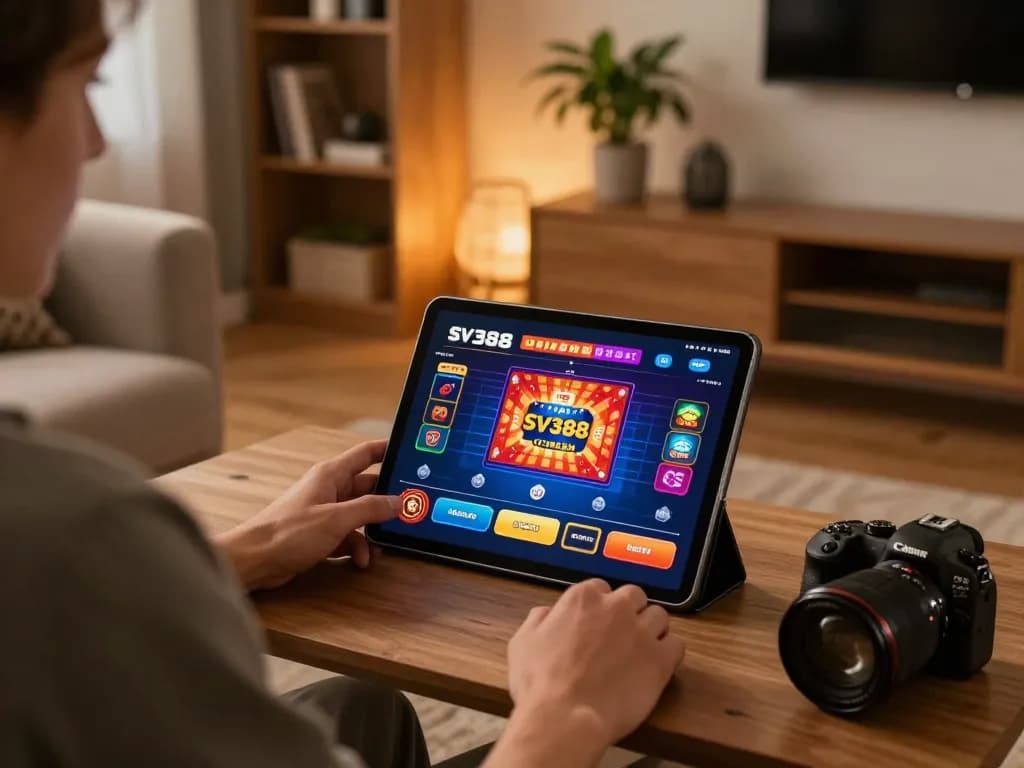 Engaging with the SV388 casino app on a tablet for online betting action.