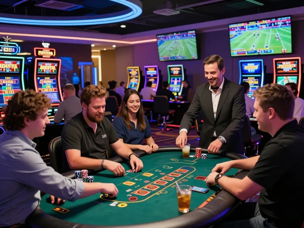 Players enjoying a thrilling gaming experience at BL555 online casino, showcasing vibrant atmosphere and engaging gameplay.