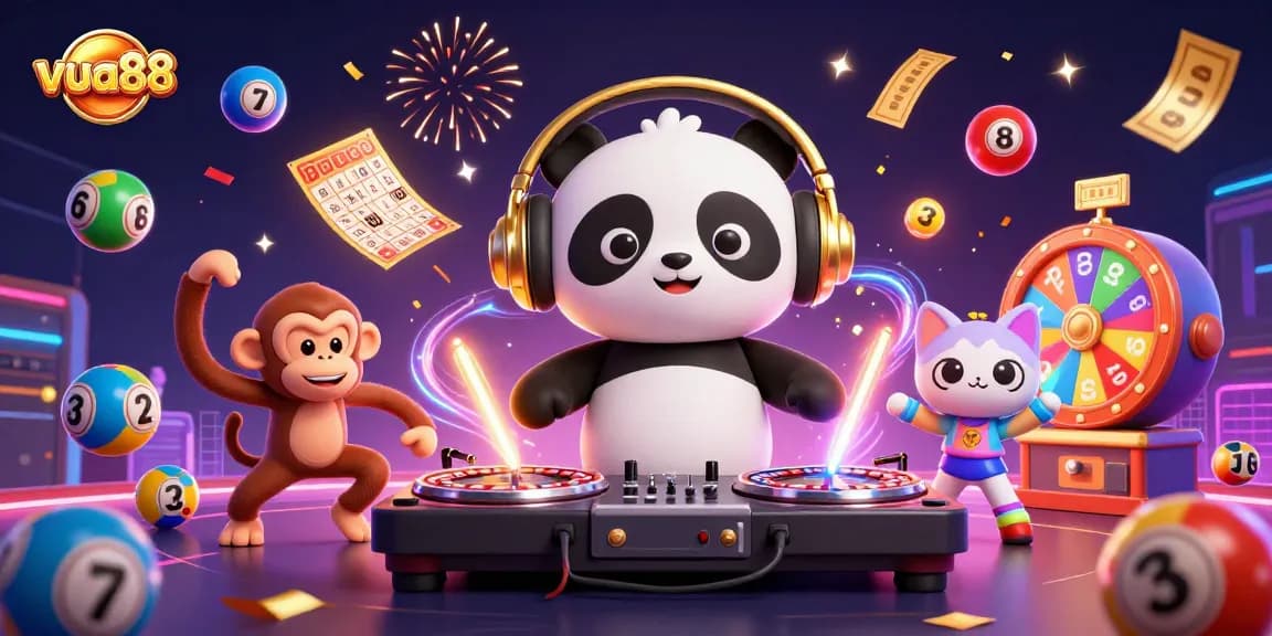 Engage with the fun of vua88 through a vibrant 3D casino scene featuring dynamic characters and exciting game elements.