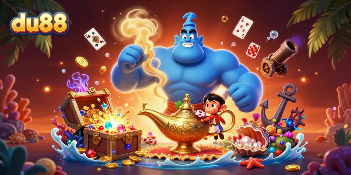 Win big with du88 at this dynamic, colorful casino-themed digital scene with a magical twist.