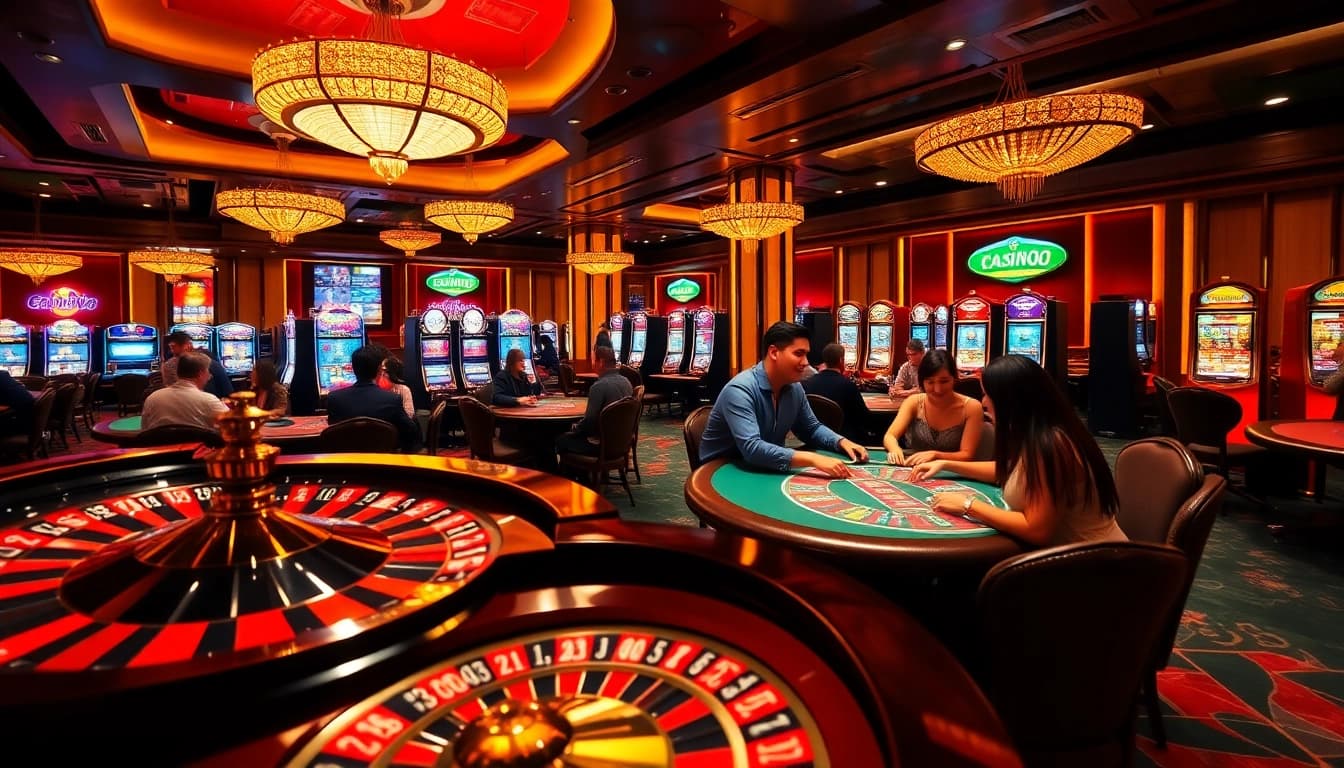 Experience thrilling games at https://vn789.xyz/ with luxurious casino tables and vibrant roulette wheels.