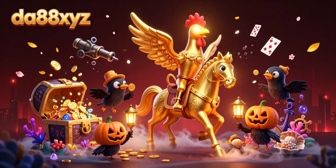 Experience the thrilling adventure of da88xyz with golden rooster in a vibrant casino scene.