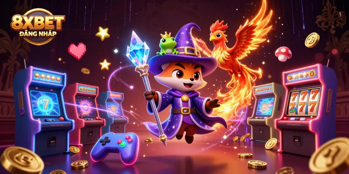 Experience immersive gaming with 8XBET ĐĂNG NHẬP showcasing vibrant casino elements and enchanting characters.