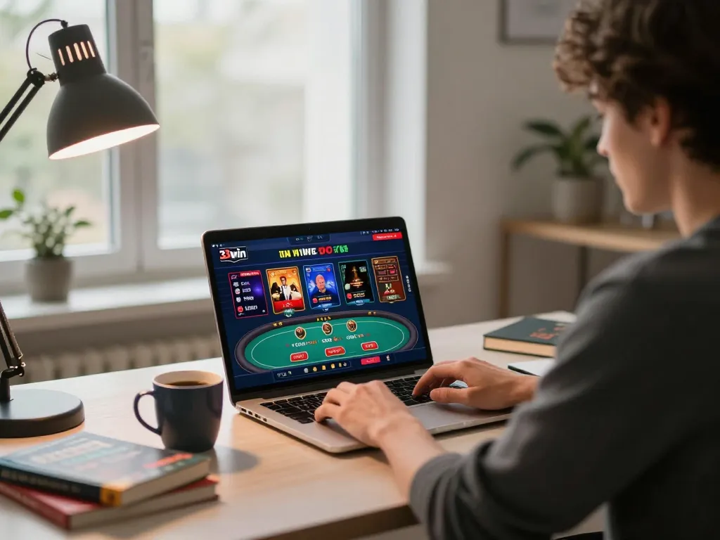 Engaging gameplay on 33win com showcasing live dealer poker in a cozy home setting.