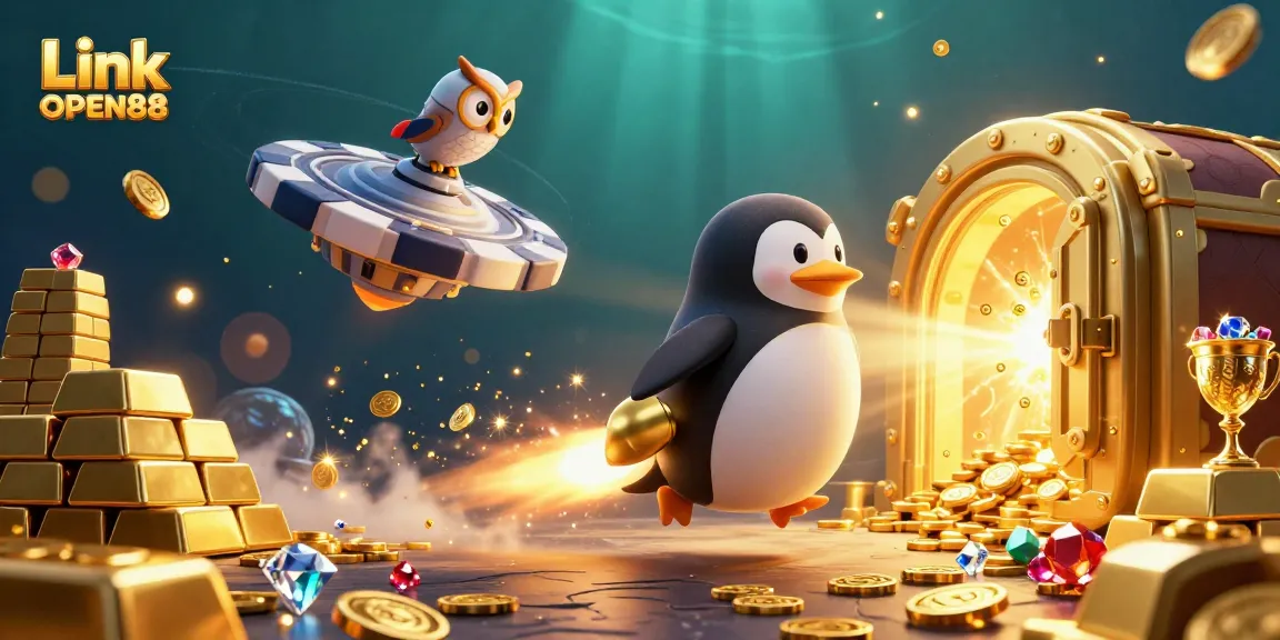 Experience thrilling gameplay with Link OPEN88 through vibrant casino elements swirling around.