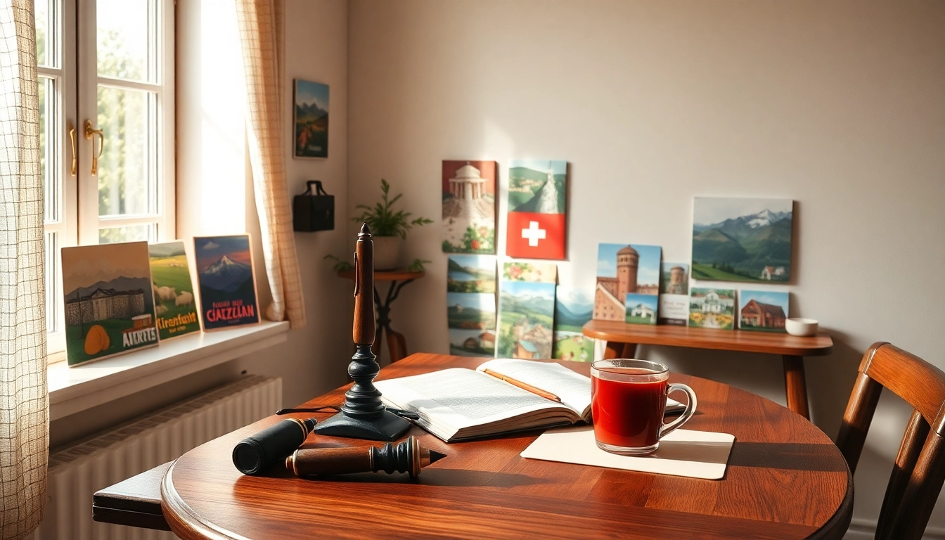Entdecken Sie exquisite Grusskarten Schweiz mit traditionellen Motiven in einer einladenden Umgebung.