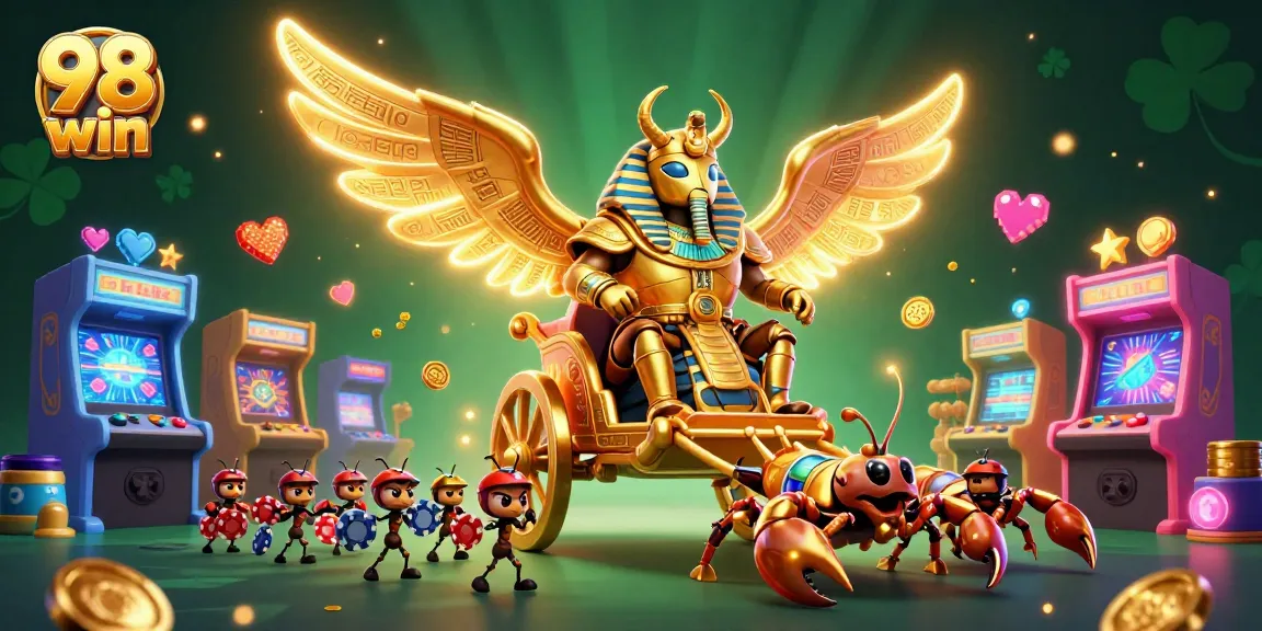 Engage in thrilling gameplay at 98 win with a golden scarab beetle and jewel-encrusted chariot.