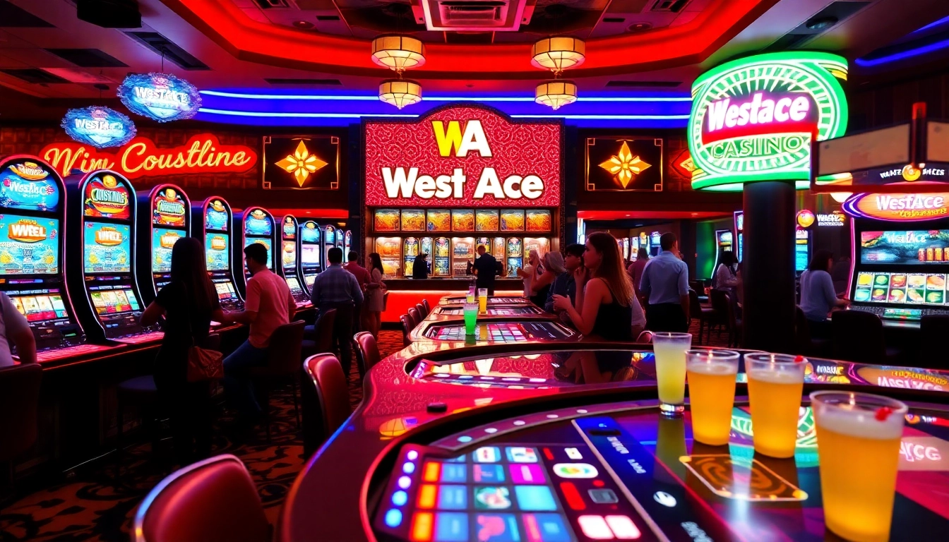 WestAce Casino: Dynamische Casino-Umgebung mit Spieltischen und Spielautomaten