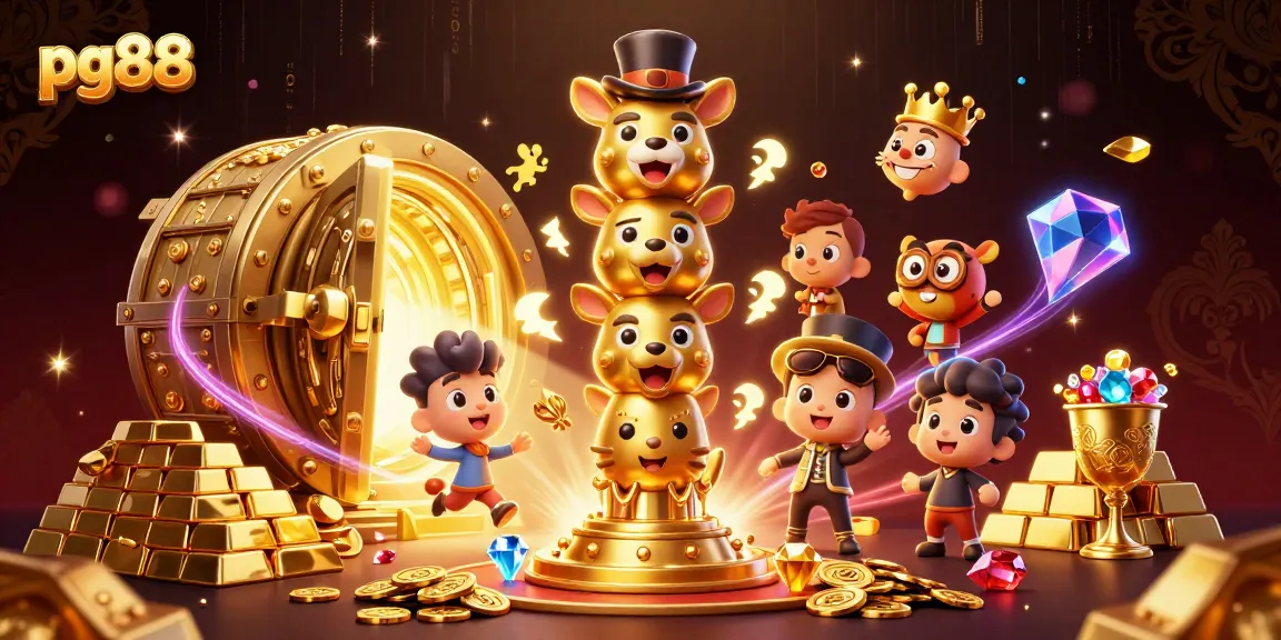 Witness players enjoying thrilling games at pg88 with a magnificent display of treasures in a vibrant casino atmosphere.