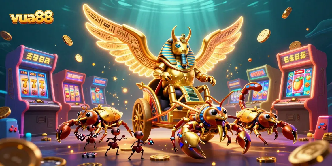 Experience exhilarating gameplay with vua88 in this dynamic casino-themed illustration showcasing vibrant gaming elements.