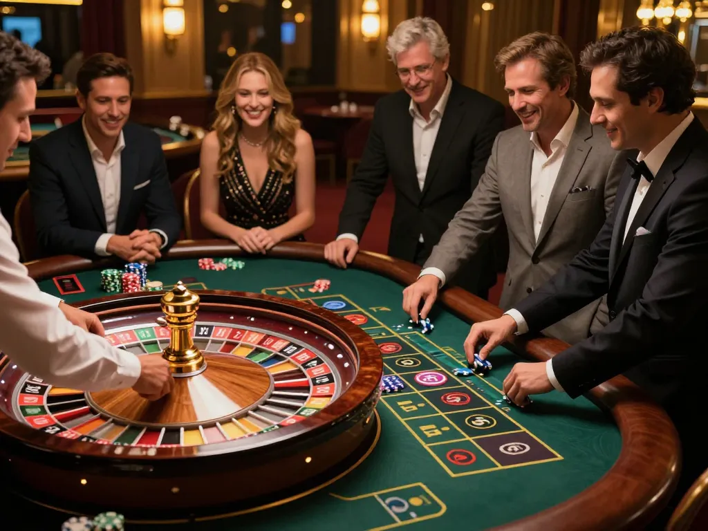 Experience the thrill of betting at 11win's elegant roulette table, captivating players in a luxurious casino.