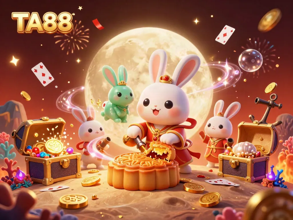 Experience the allure of TA88's gaming world with vibrant moon rabbits and poker chips galore.