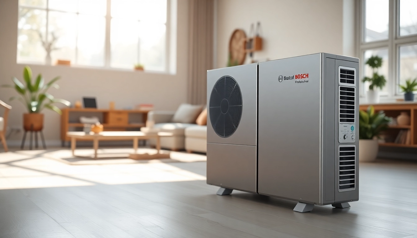 Die wärmepumpe bosch integriert sich harmonisch in ein modernes Zuhause mit eleganter Ästhetik.