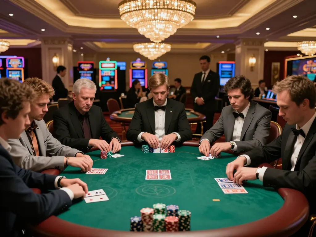Players strategizing in a high-stakes poker game at 99win casino.