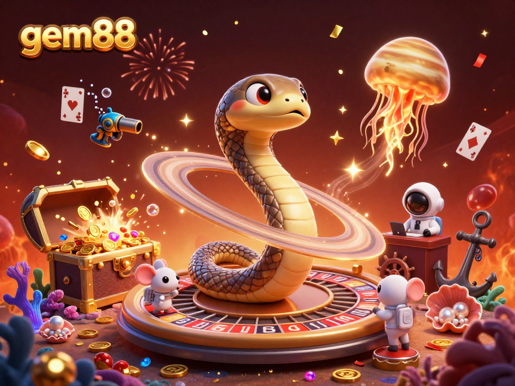 Experience vibrant betting action with gem88 as cosmic characters engage on a roulette wheel of Saturn's rings.