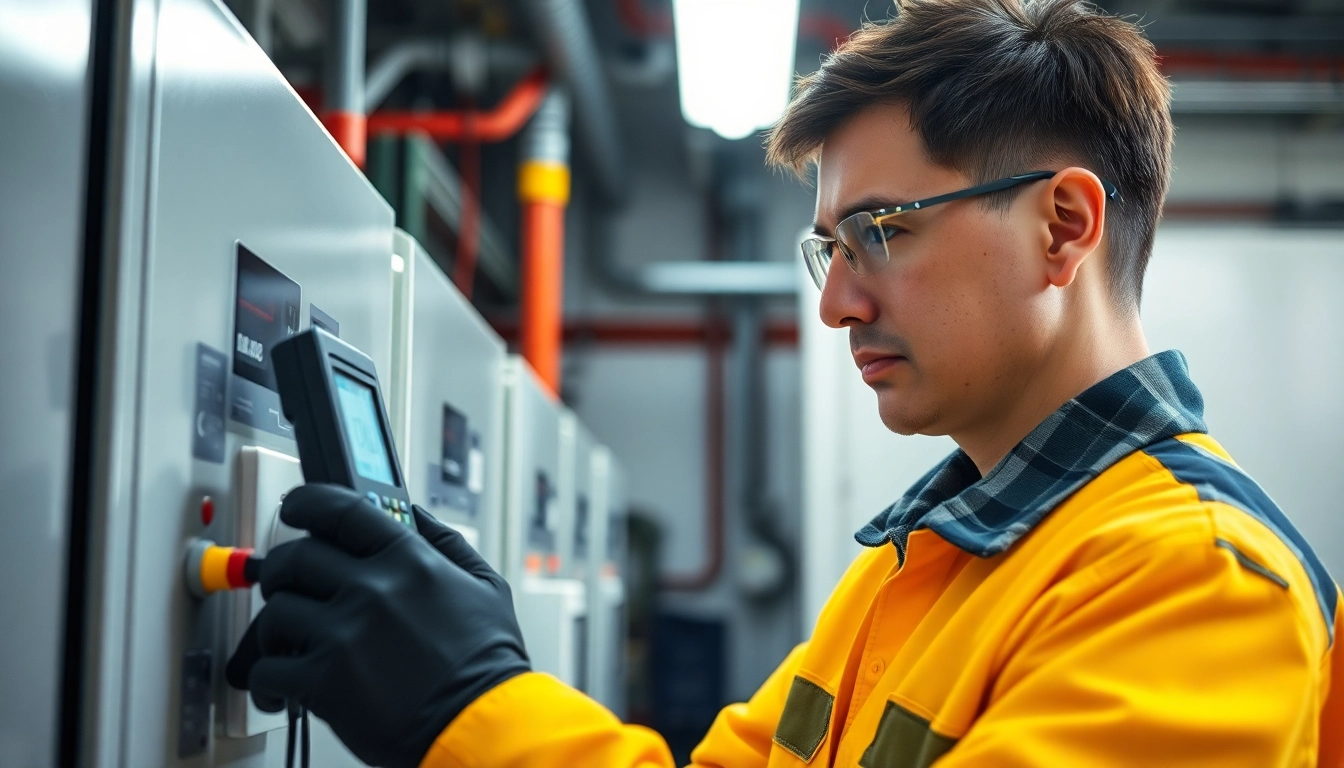 Techniker überprüft DGUV V3 Prüfung an elektrischen Geräten mit modernen Prüfgeräten.