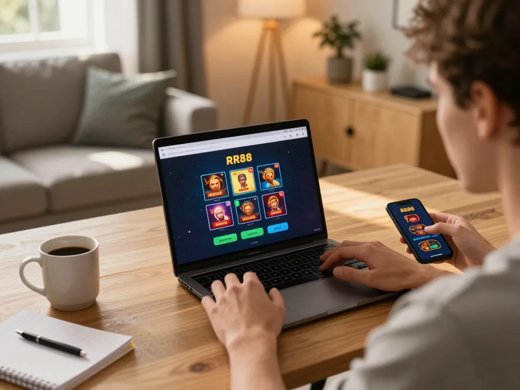 Play exciting casino games on the RR88 app from a cozy home setup with engaging graphics.